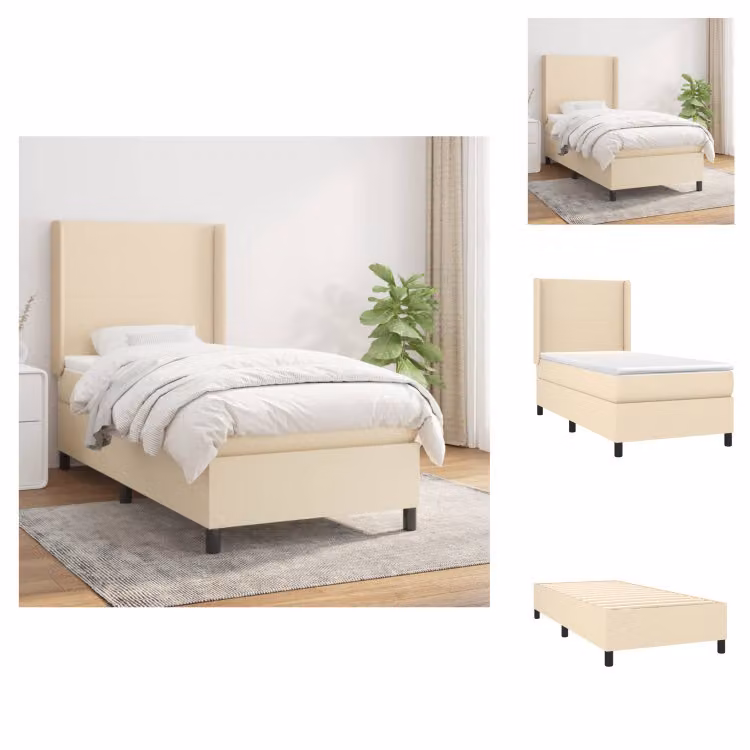 vidaXL Letto a molle con materasso crema 90x200 cm in tessuto - Letti & strutture letto