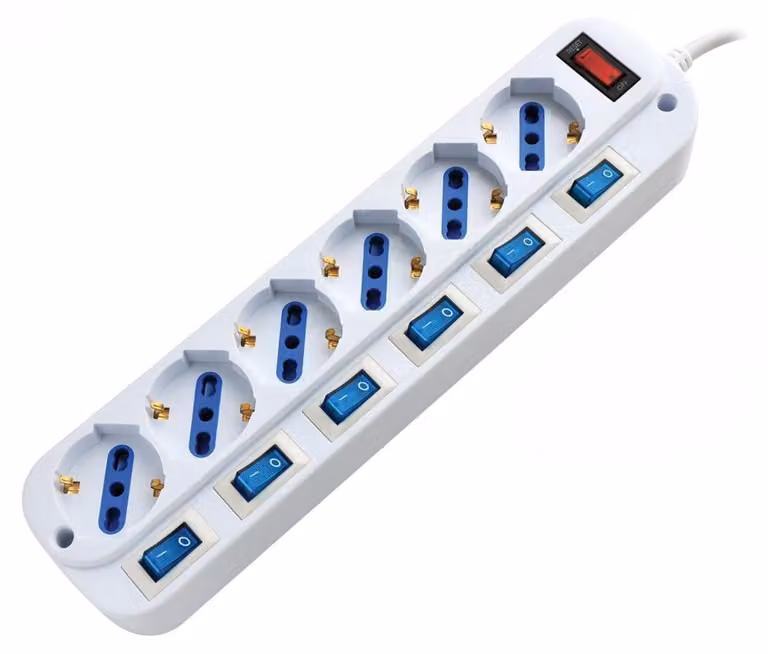 Alcapower Multipresa 6 Prese Schuko Bipasso con Interruttori Indipendenti, Cavo 1.5 metri, 3500W di Potenza Massima, Spina 16A Italia 90 gradi