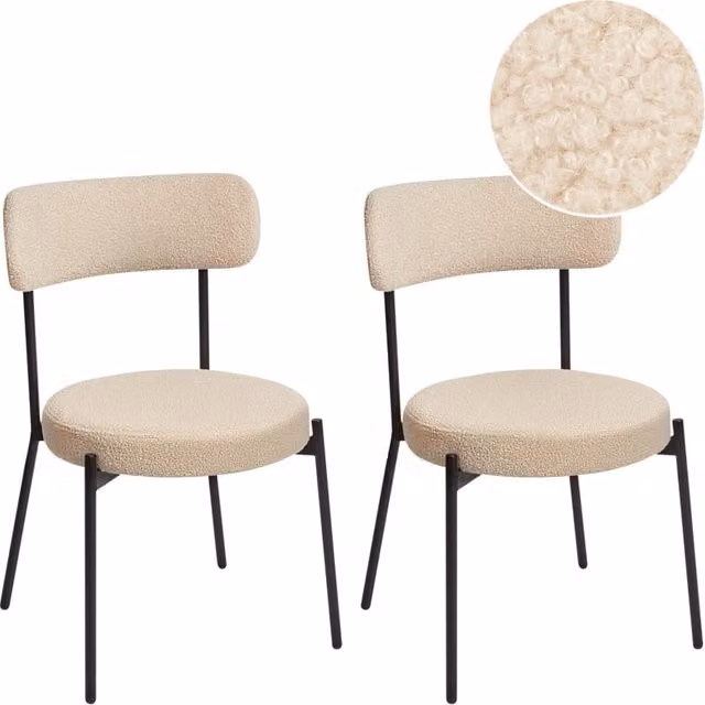 Set di 2 sedie da sala da pranzo BELIANI in tessuto bouclé beige chiaro con gambe in metallo nero opaco design moderno e minimalista