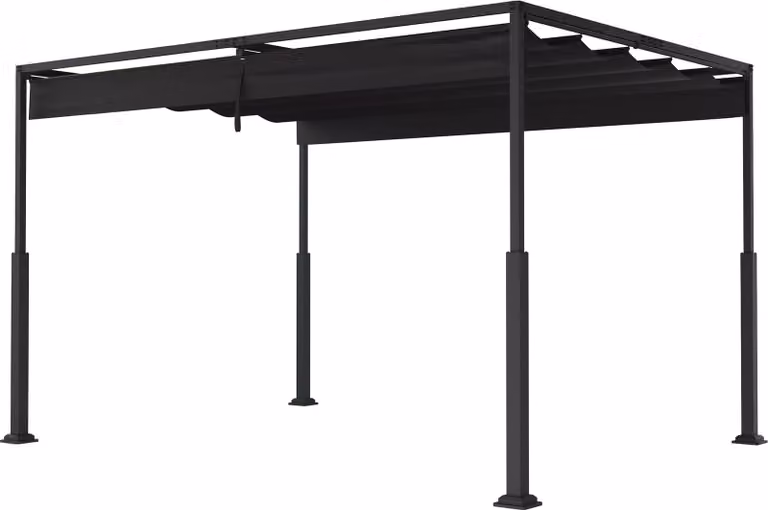 Pergola da esterno - 3 x 4 metri - Struttura in ferro, copertura in poliestere - Colore nero - Impermeabile