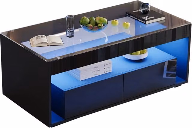 Tavolino da caffè moderno REDOM nero in vetro e MDF L/P/H: 100 x 50 x 40 cm – 1