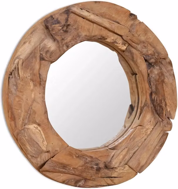 Specchio Decorativo in Legno di Teak 60 cm Rotondo 244560