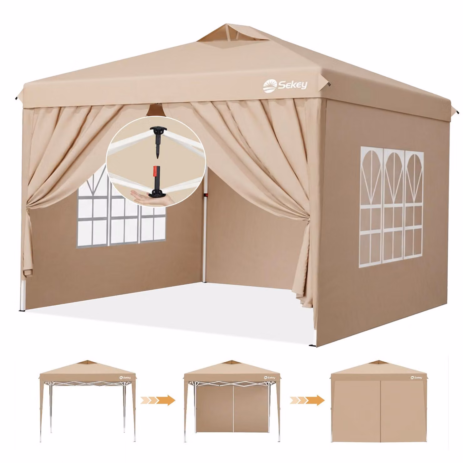 Gazebo pieghevole Sekey 3x3 m gazebo pop up da giardino impermeabile a prova d'inverno incl. 4 pannelli laterali tenda da festa per giardino terrazza, tortora