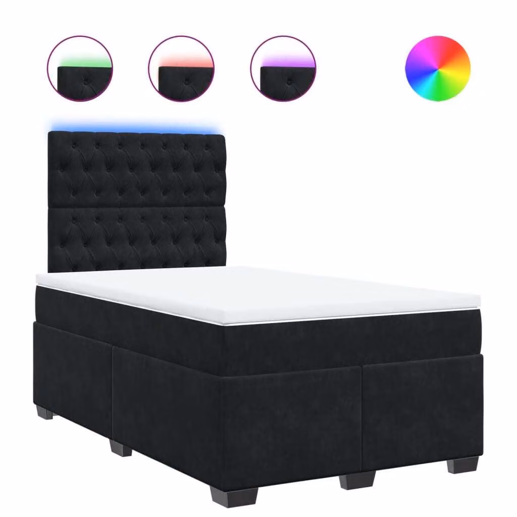 Giroletto a Molle con Materasso Nero 120x200 cm in Velluto