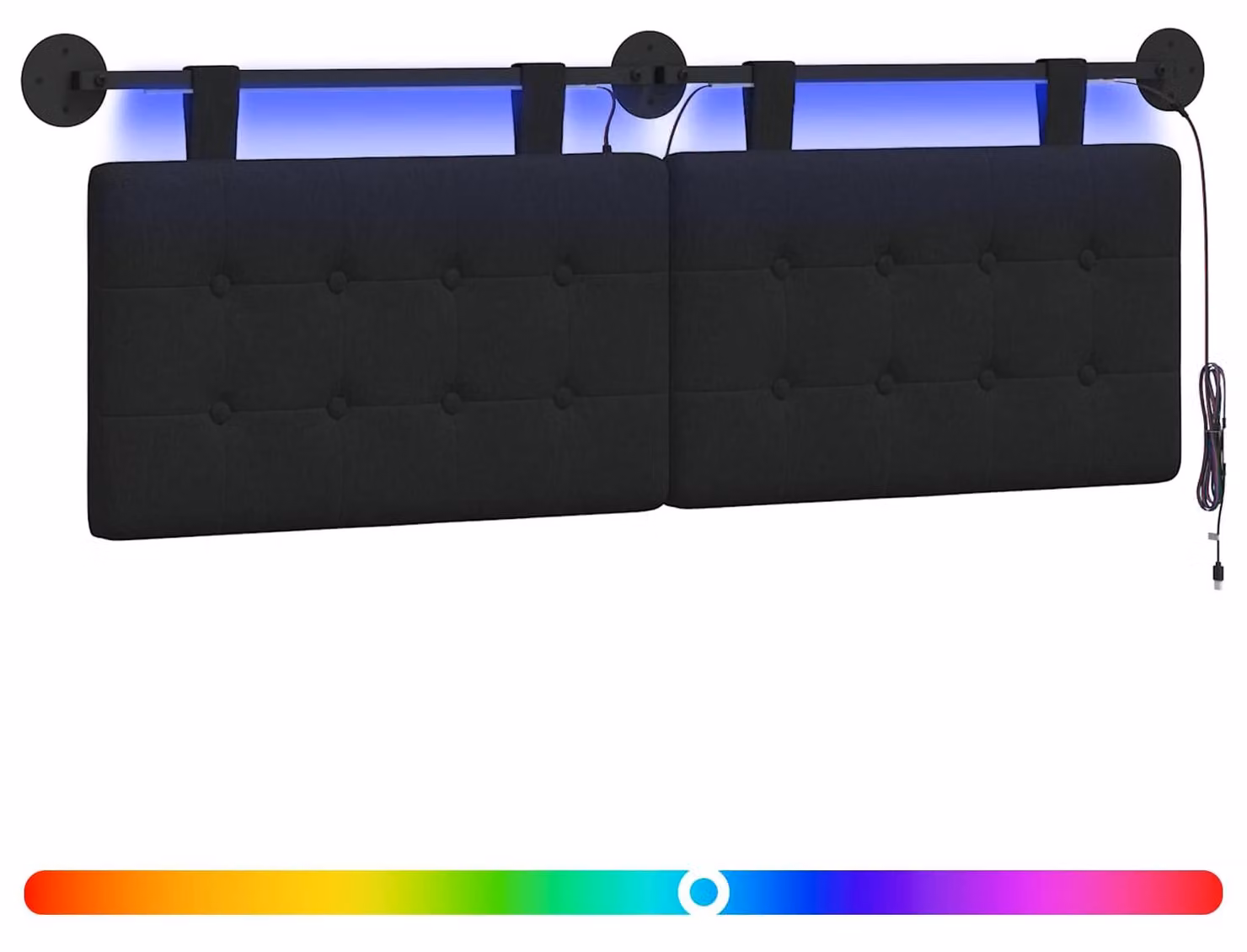 Testiera sospesa Con luce LED Nero Tessuto