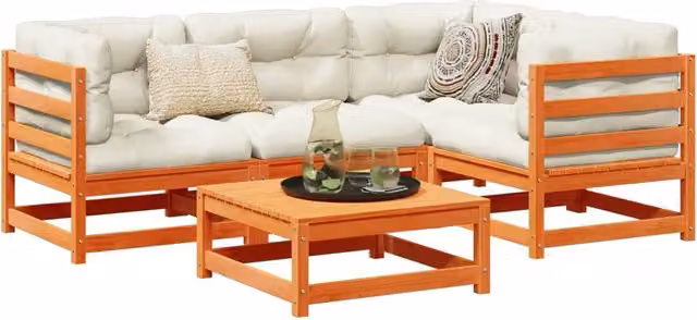 Set Divani Giardino 5pz con Cuscini Marrone Cera Massello Pino 3299424