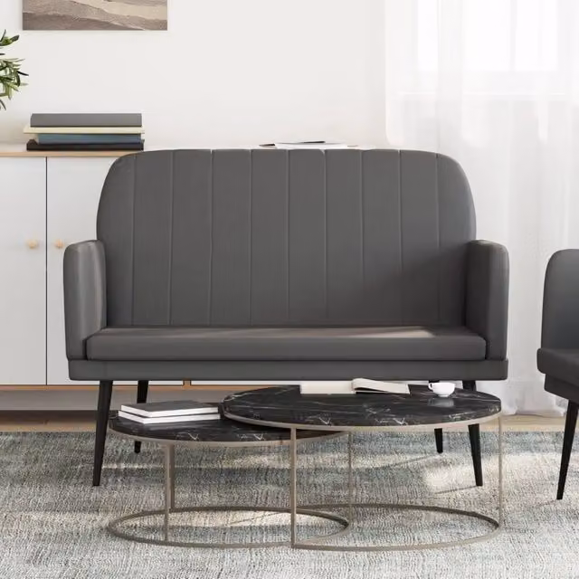 Panca moderna vidaXL in similpelle grigia con braccioli e struttura in metallo L: 107 cm, P: 80 cm, H: 81 cm – 1