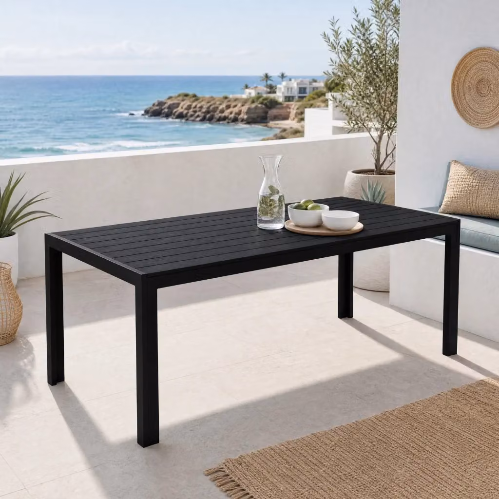 Tavolo da giardino rettangolare WISHDOR in legno composito e alluminio nero opaco L/P/H: 190 x 84,5 x 72 cm – 2