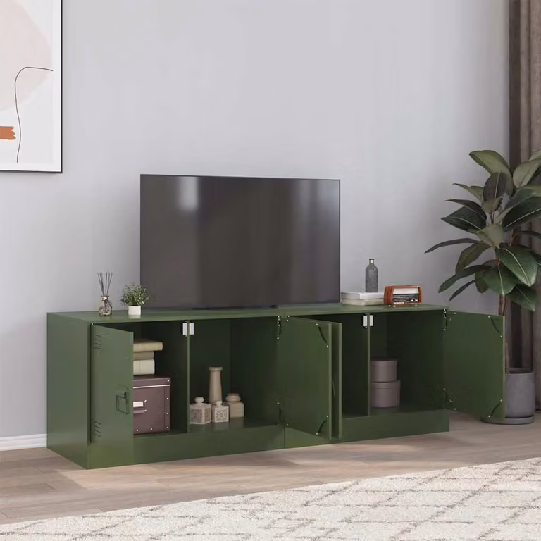 Set di 2 mobili TV moderni vidaXL in acciaio verde oliva L: 67 cm, P: 39 cm, H: 44 cm