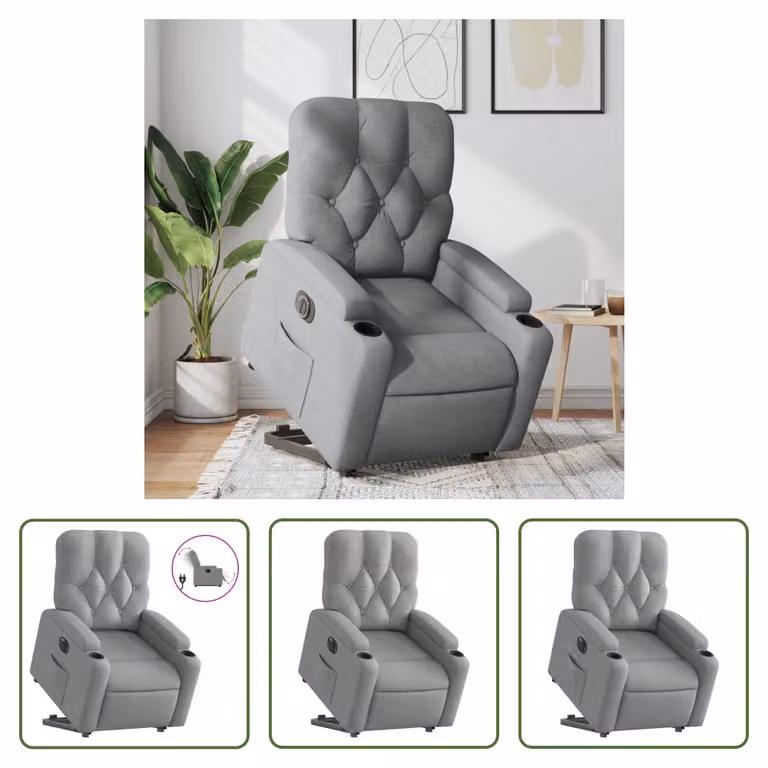 The Living Store Poltrona relax con supporto elettrico in tessuto grigio chiaro
