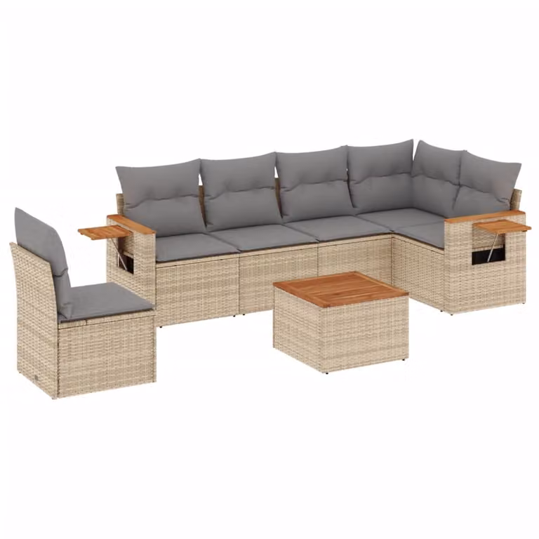 Set Divani da Giardino 7 pz con Cuscini Beige in Polyrattan