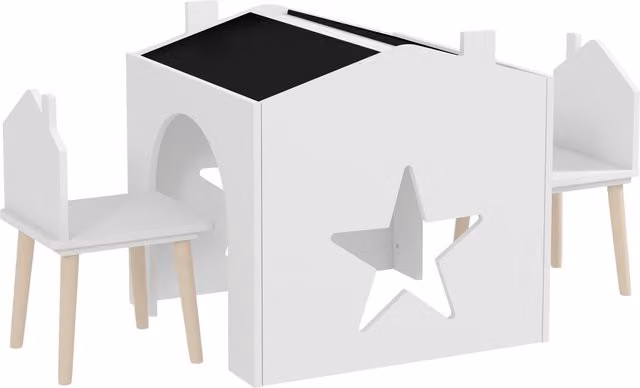 Set con Tavolino e 2 Sedie per Bambini AIYAPLAY con Lavagna, Bianco