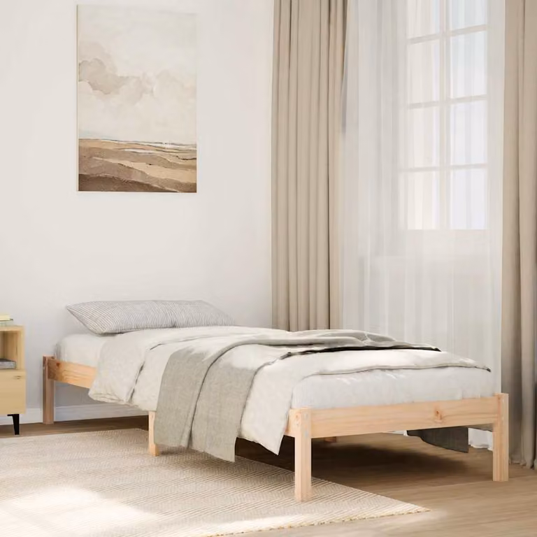 Letto extra lungo vidaXL in legno di pino naturale stile rustico senza materasso L/P: 100 x 210 cm