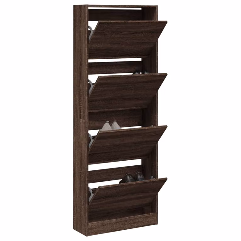 Scarpiera a parete vidaXL in legno rovere marrone opaco con scomparti basculanti L/P/H: 60 x 21 x 163,5 cm