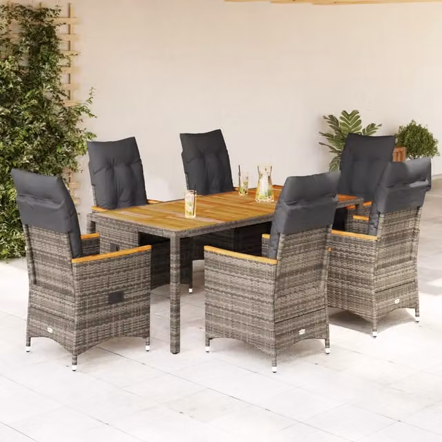 Set da pranzo da giardino vidaXL in legno di acacia oliato e polyrattan grigio, 7 pezzi