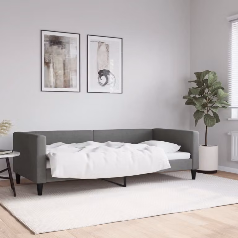 Letto da giorno vidaXL in tessuto grigio con struttura imbottita e doghe in legno L/P: 200 x 90 cm