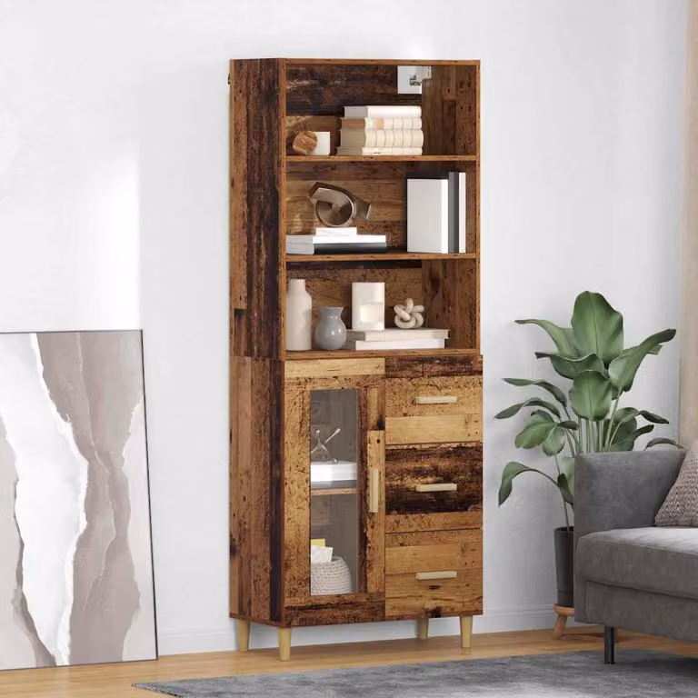 Credenza vidaXL in legno ingegnerizzato effetto legno vecchio marrone L: 69,5 cm, P: 34 cm, H: 180 cm