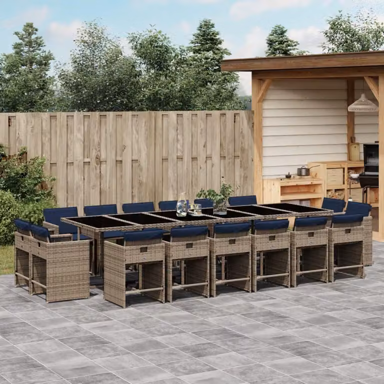 Maison Exclusive - Set da pranzo da giardino da 17 pezzi con cuscini, grigio, polyrattan