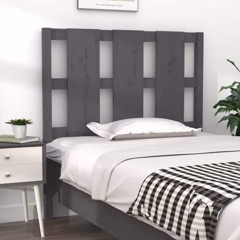 Testiera per Letto vidaXL in Legno Massello di Pino Grigio L: 105,5 cm, P: 4 cm, H: 100 cm