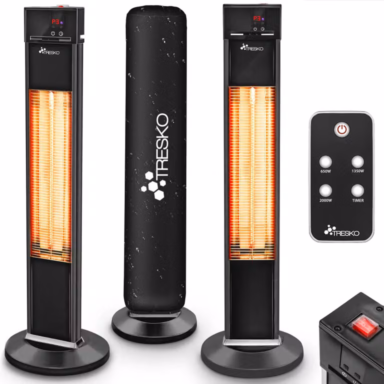 Riscaldatore a terra, modello da pavimento, 2000 W - Infrarossi - Alluminio nero - Adatto per interni ed esterni coperti