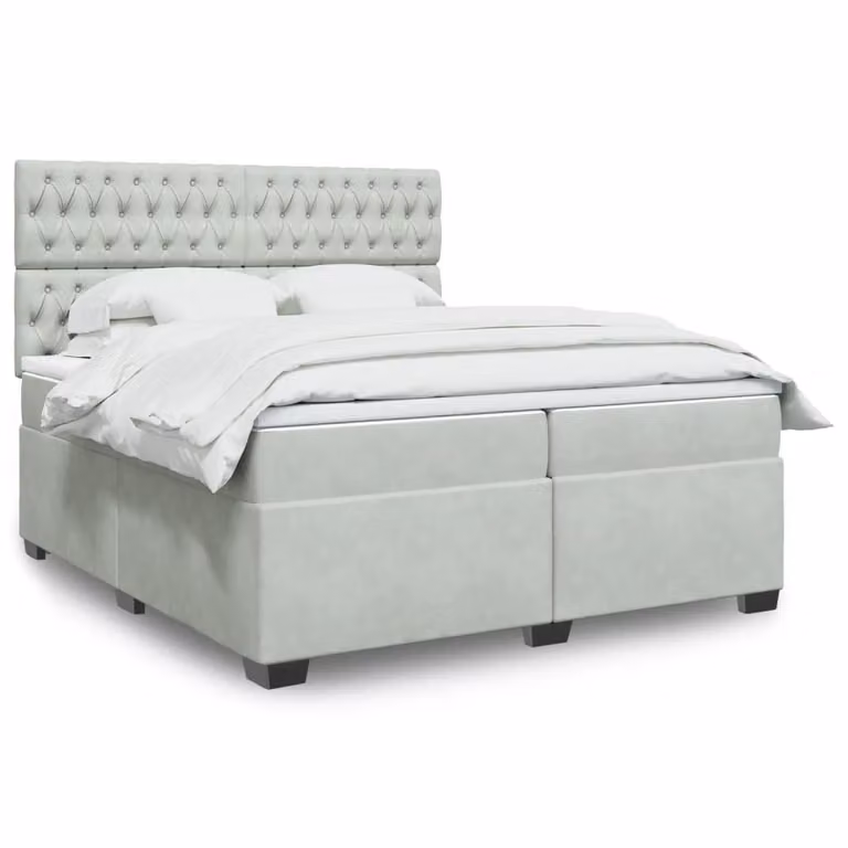vidaXL Letto Ibrido con Materasso in Velluto Grigio e Bianco L/P/H: 200 x 200 x 150,5 cm