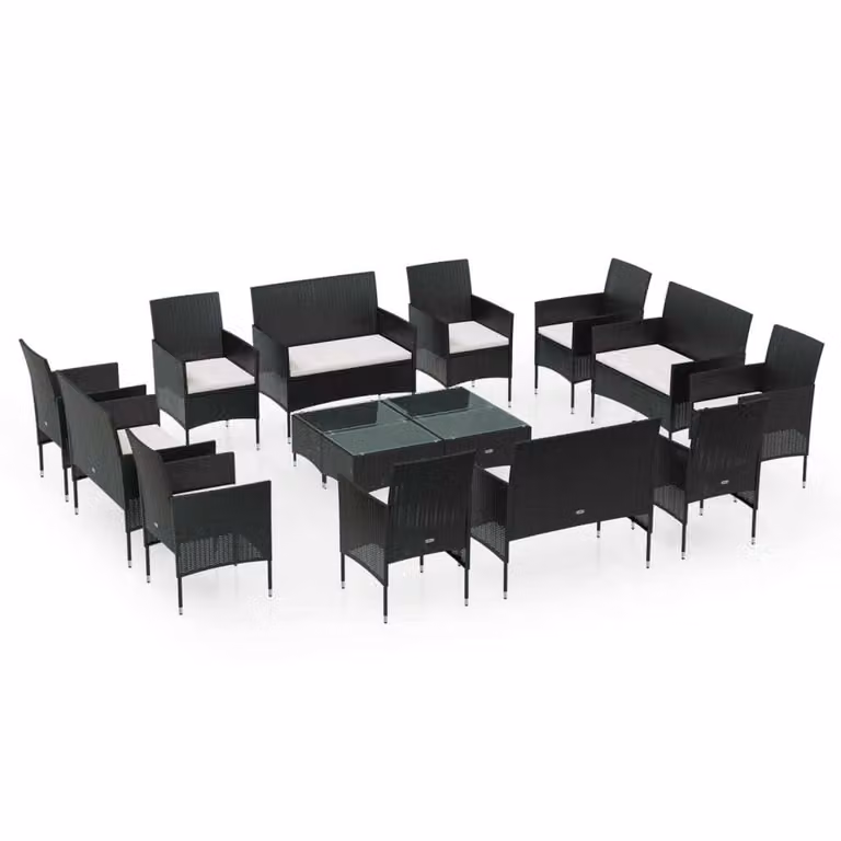 Set Divani da Giardino 16 pz con Cuscini in Polyrattan Nero