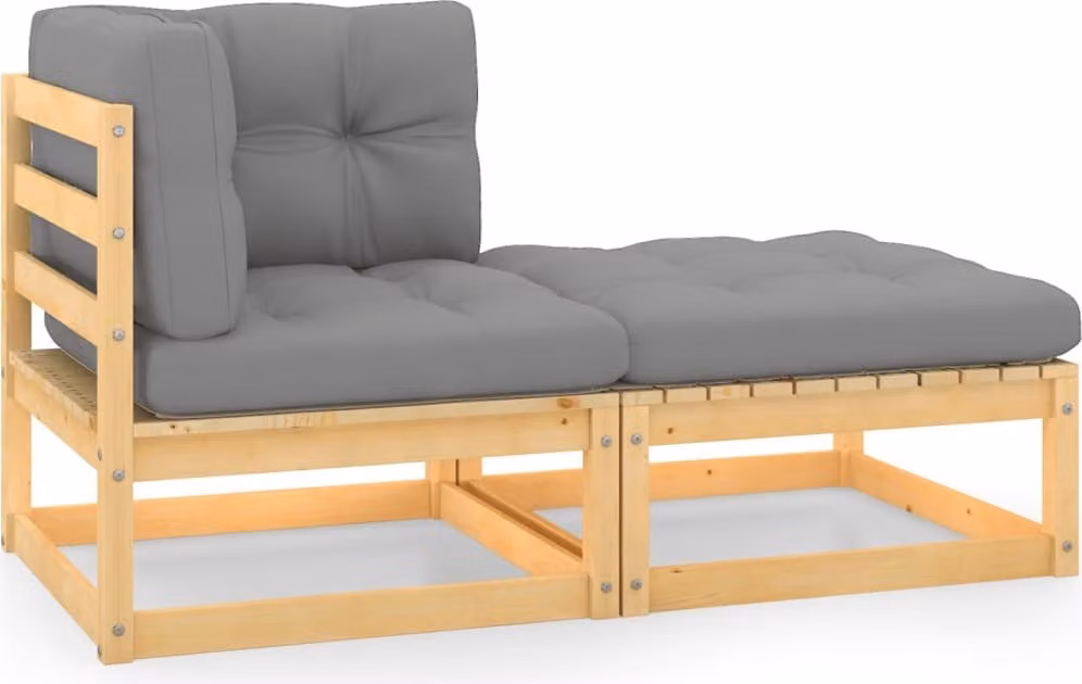 Set da lounge per giardino, composto da 2 pezzi, con cuscini, in legno massello di pino