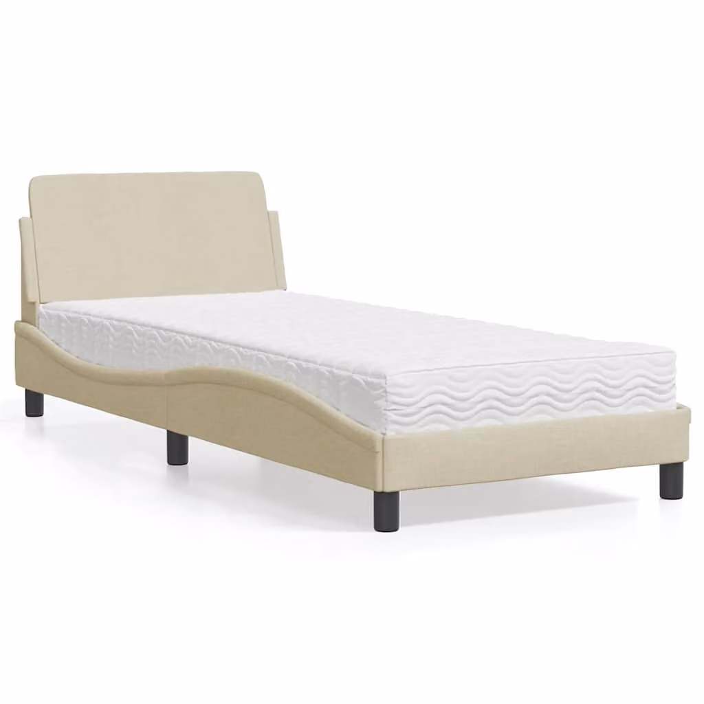 Letto con Materasso Dover vidaXL in Tessuto Beige e Bianco, L/P: 90 x 200 cm