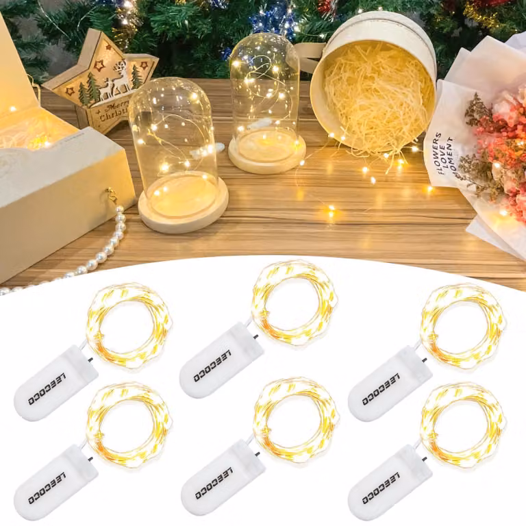 Set di 6 metri di catena luminosa a LED con alimentazione a batteria, luce bianco caldo