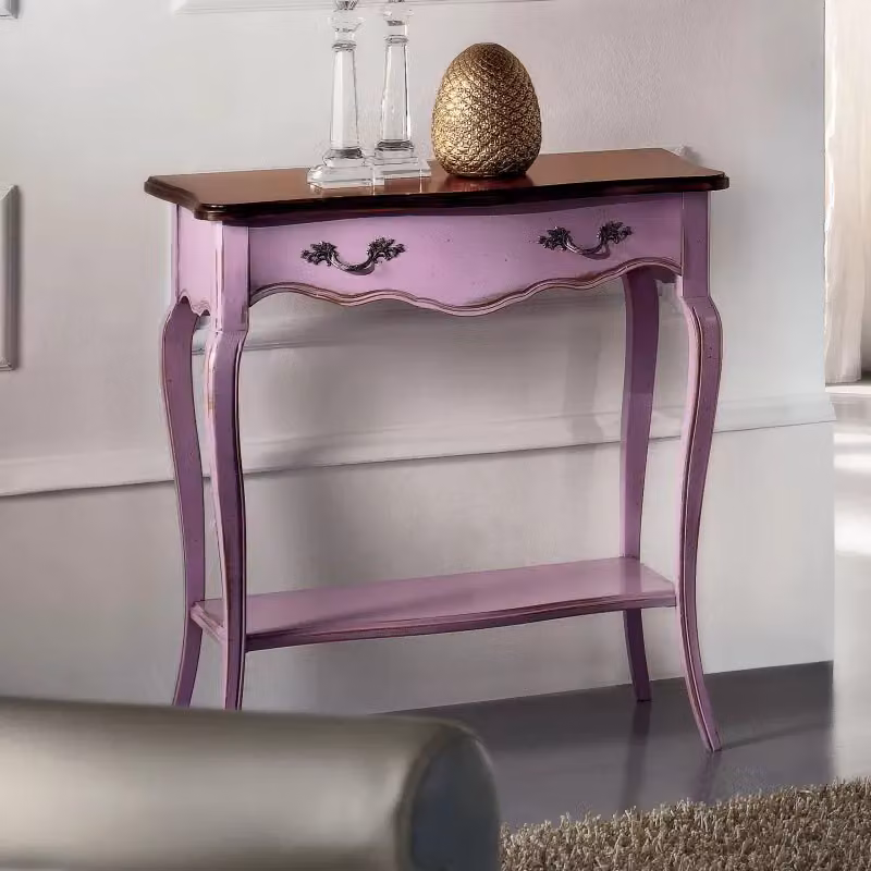 Consolle classica in legno con 1 cassetto stile shabby chic bicolore lilla e marrone L/P/H: 71 x 37 x 74 cm - Mobili 2G – 2
