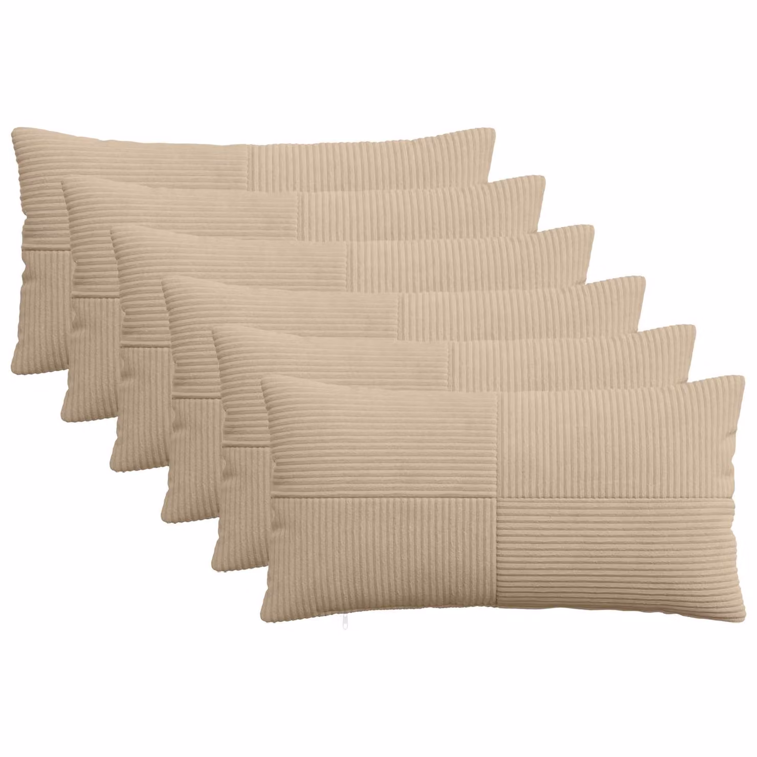 Set di 6 federe vidaXL ALMELO in velluto a coste, colore tortora, L 70 cm x P 40 cm