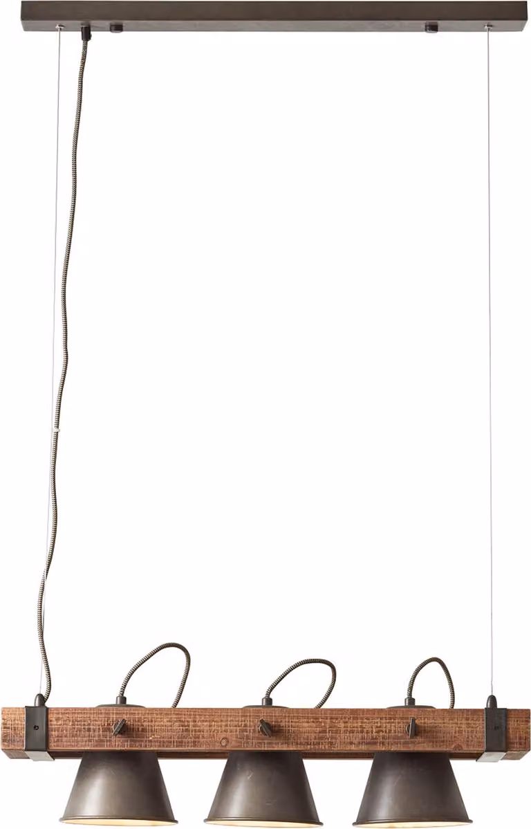 Lampada BRILLANTE Lampada a sospensione Plow 3flg acciaio nero/legno | 3x A60, E27, 10W, adatta a lampade standard (non incluse) | teste orientabili