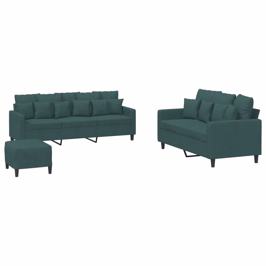 Set di divani vidaXL in velluto verde con pouf e cuscini per il tuo soggiorno – 2