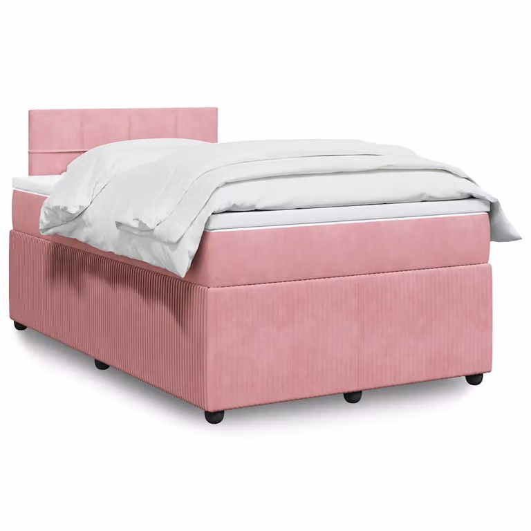 vidaXL Giroletto a Molle con Materasso Ibrido in Velluto Rosa e Bianco, L/P/H: 120 x 200 cm