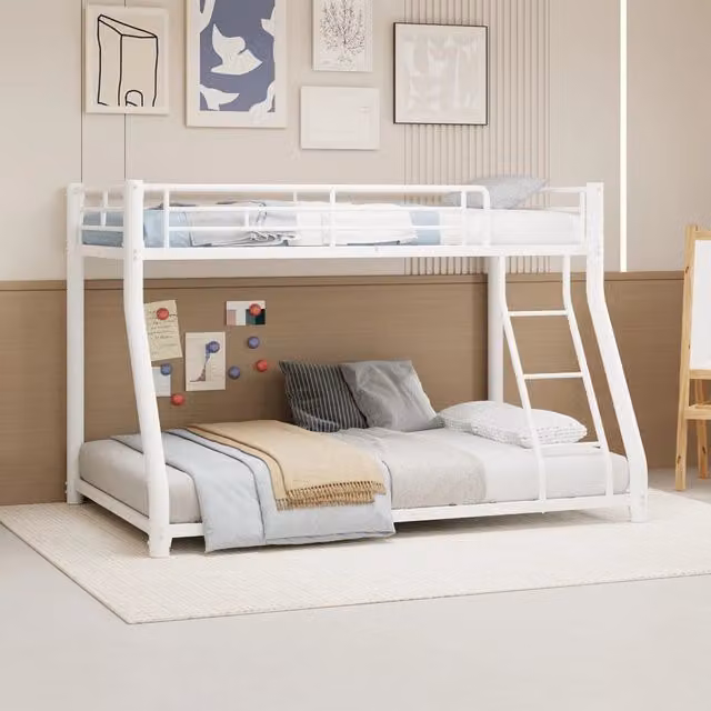 Letto a castello in metallo heavy-duty con scala e parapetti, 90/140x190 cm