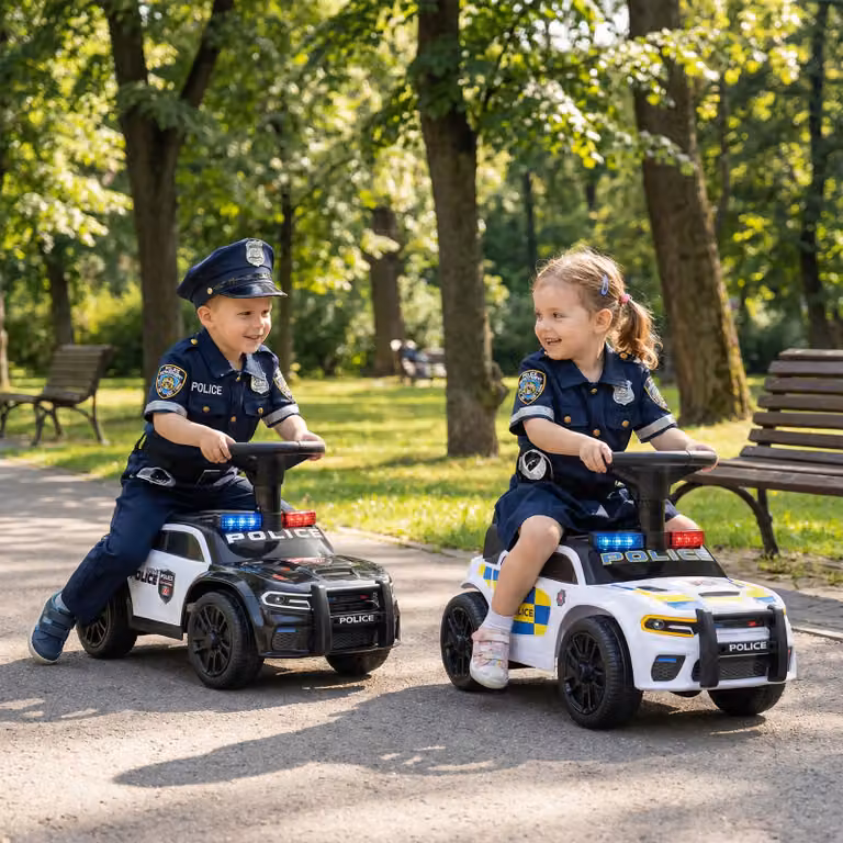 Auto della polizia Costway con pedali, luci lampeggianti, musica e sirena, giocattolo scorrevole multicolore con scomparto sotto il sedile per bambini dai 18 mesi in su