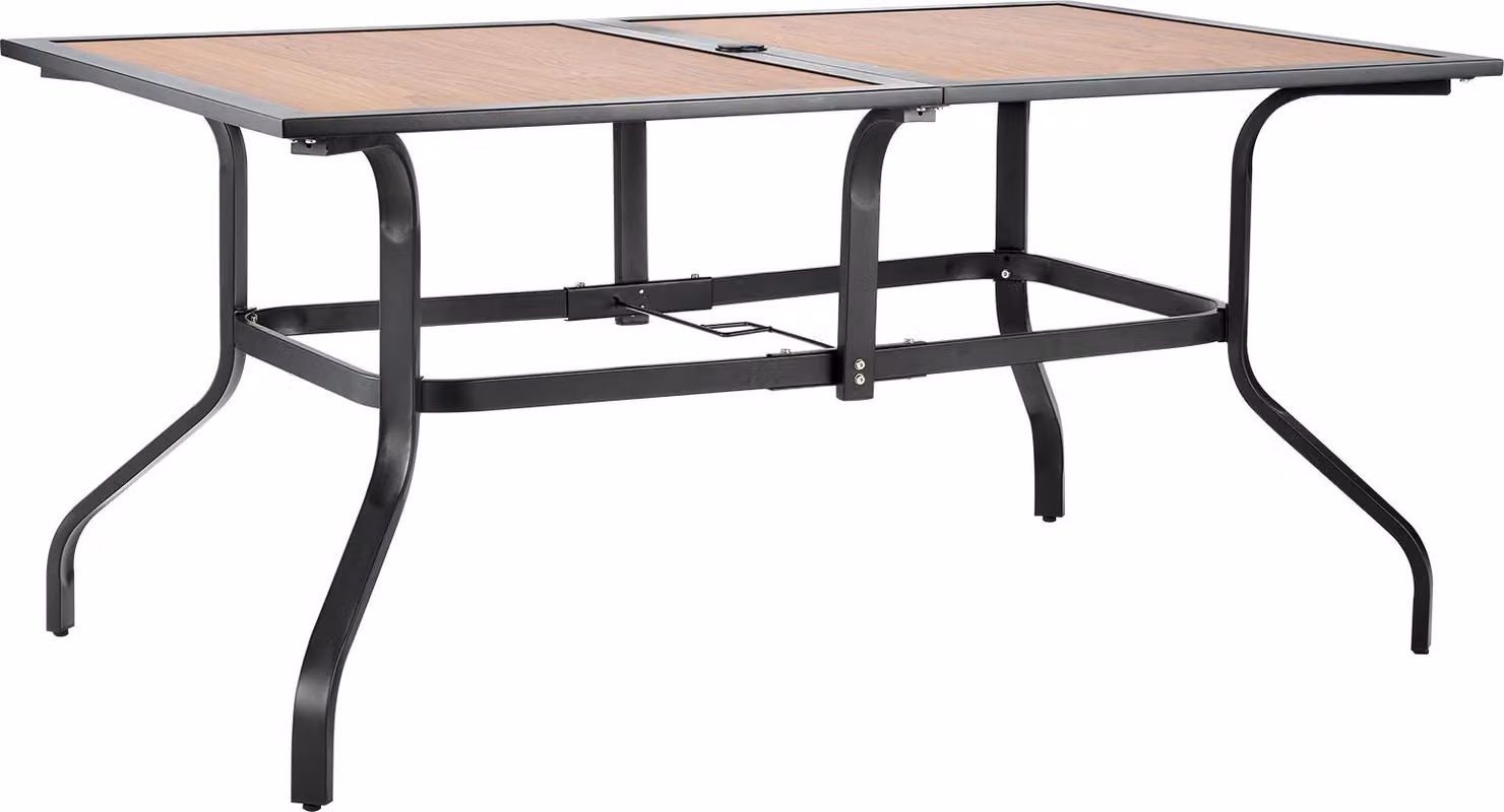 SucceBuy tavolo da patio tavolo da giardino tavolo da balcone (1505 x 960 x 725 mm) Acciaio al carbonio e pannello DPC, tavolo da pranzo per patio, terrazza, giardino o veranda, idrorepellente, con foro per ombrellone da 35 mm, capacità di carico fino a 6