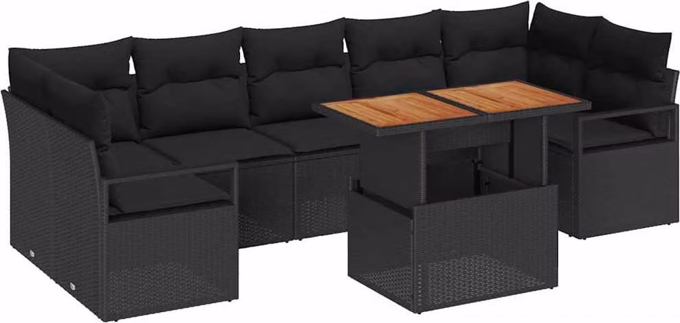 Set Divano da Giardino con archiviazione 8 pcs Nero Poly Rattan