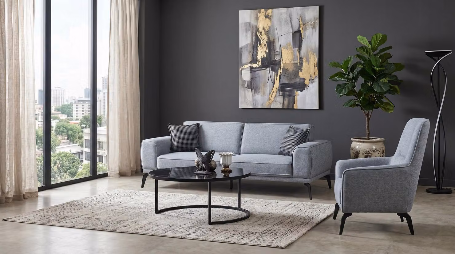 Divano componibile, divano a 3 posti, poltrona, design moderno, colori: nero, grigio, antracite, stile elegante