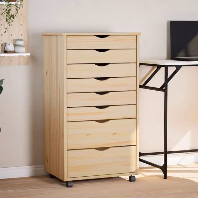 Armadietto Rotolante con Cassetti MOSS vidaXL in Legno di Pino Beige L: 53 cm, P: 39 cm, H: 103 cm – 1