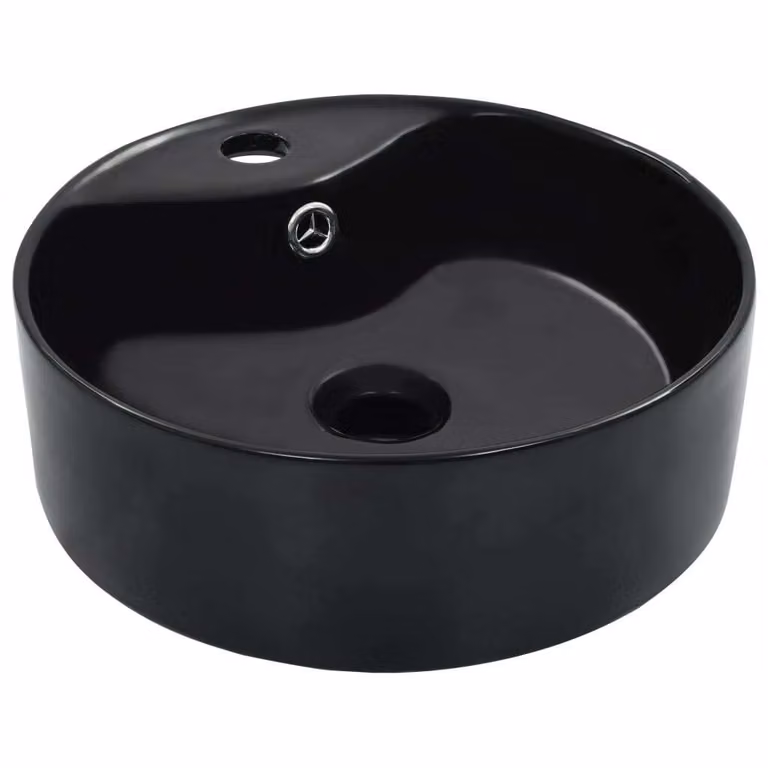 The Living Store Lavabo con troppopieno 36 x 13 cm in Vetroceramica nera
