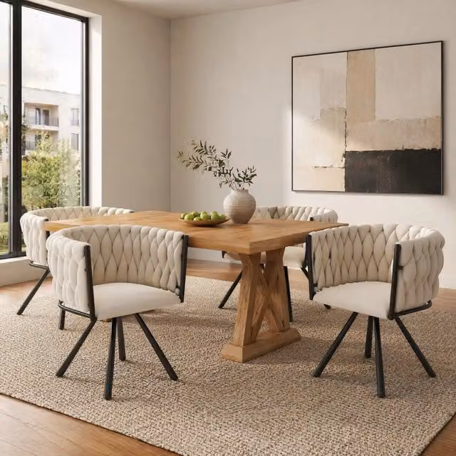 Set di 2 sedie da pranzo girevoli a 360° in velluto beige con struttura in metallo