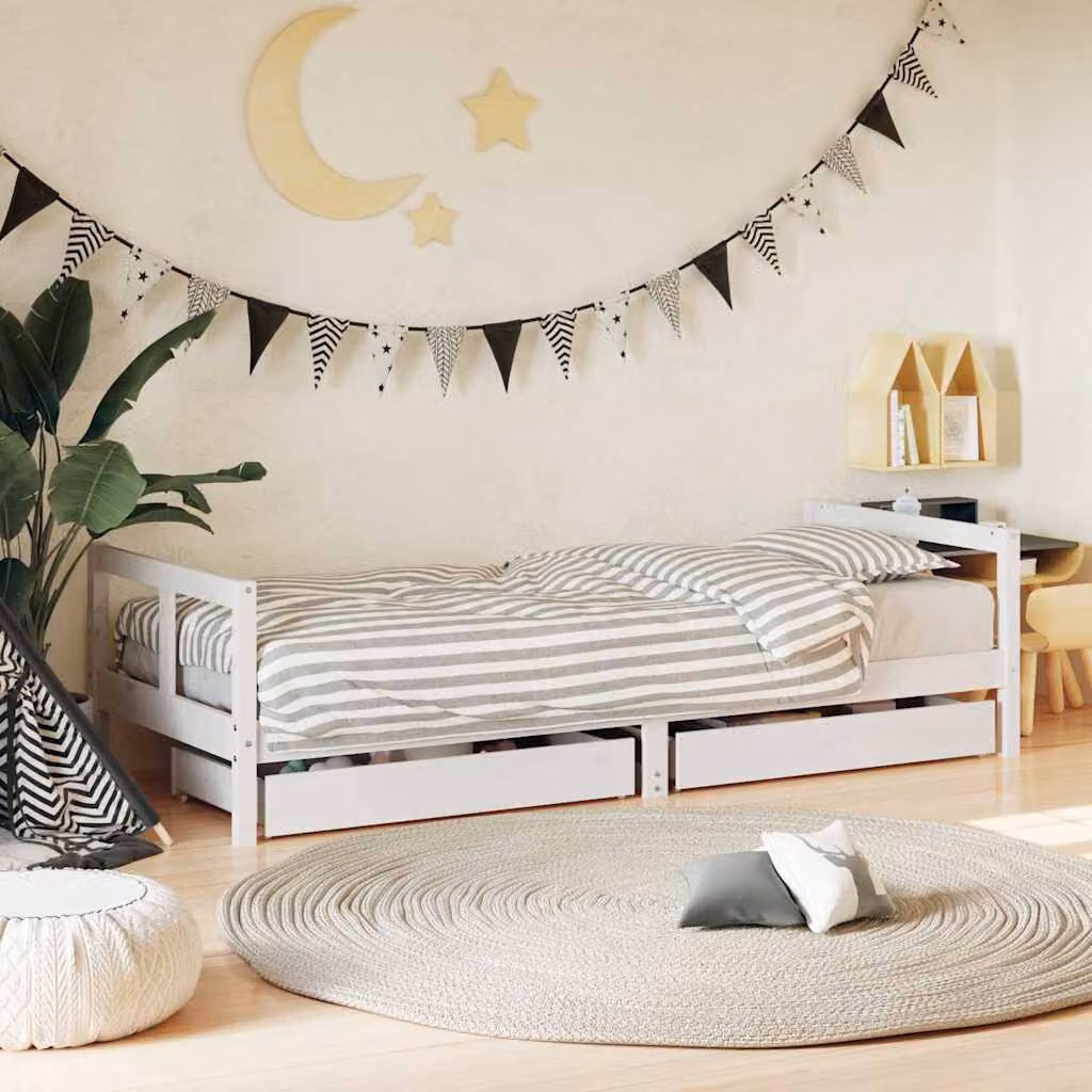 Giroletto per bambini vidaXL in legno massello di pino bianco con cassetti L 80 cm x P 200 cm