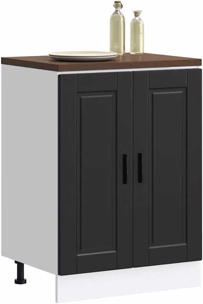 Mobiletto sottolavello Porto, in legno impiallacciato nero, con spazio contenitivo, piedini regolabili, dimensioni 60x46x81,5 cm, realizzato con materiali resistenti, ideale come piano di lavoro, credenza o dispensa per cucina e sala da pranzo