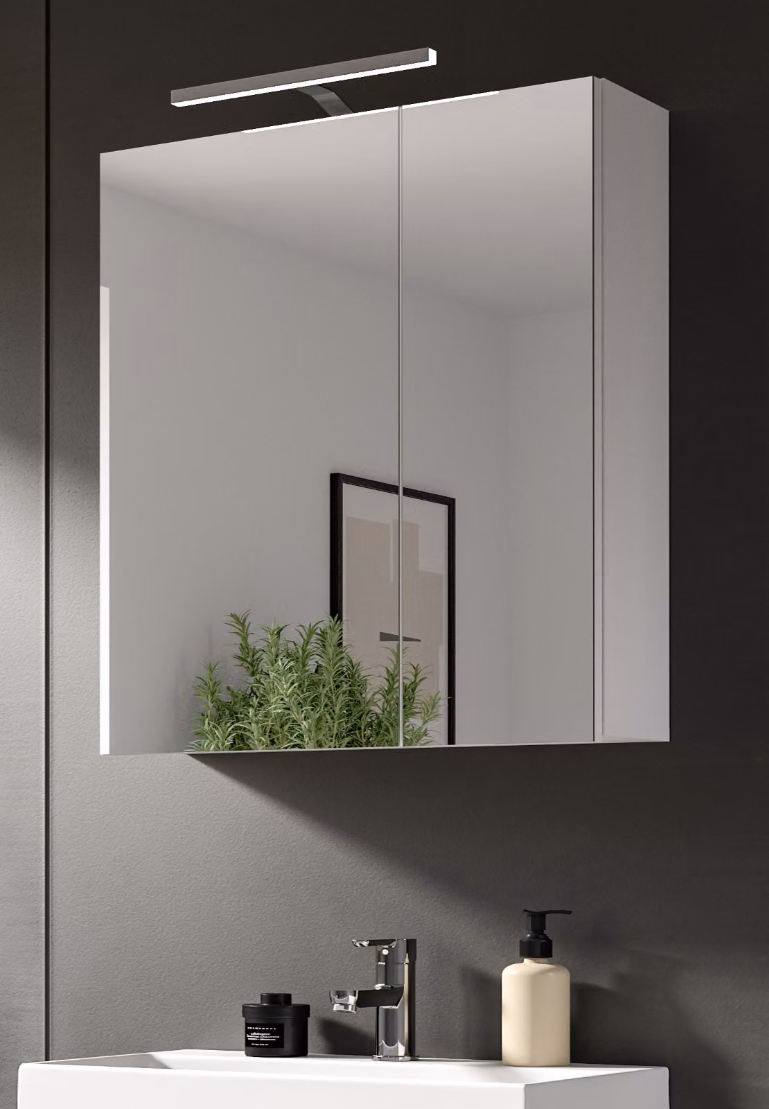 Mobile da bagno a specchio "Larik", mobile da bagno in bianco, a 2 ante, larghezza 60 cm
