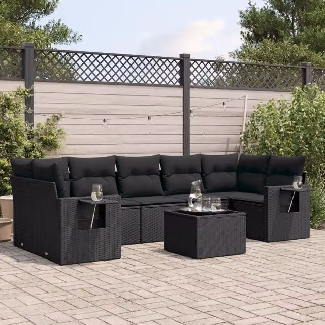 Set Divani da Giardino con Cuscini 8 pz Nero in Polyrattan 3252272