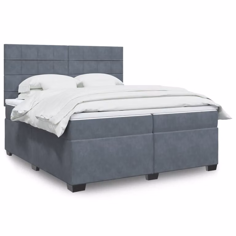 vidaXL Giroletto a Molle Ibrido con Materasso in Velluto Grigio e Bianco 200x200 cm