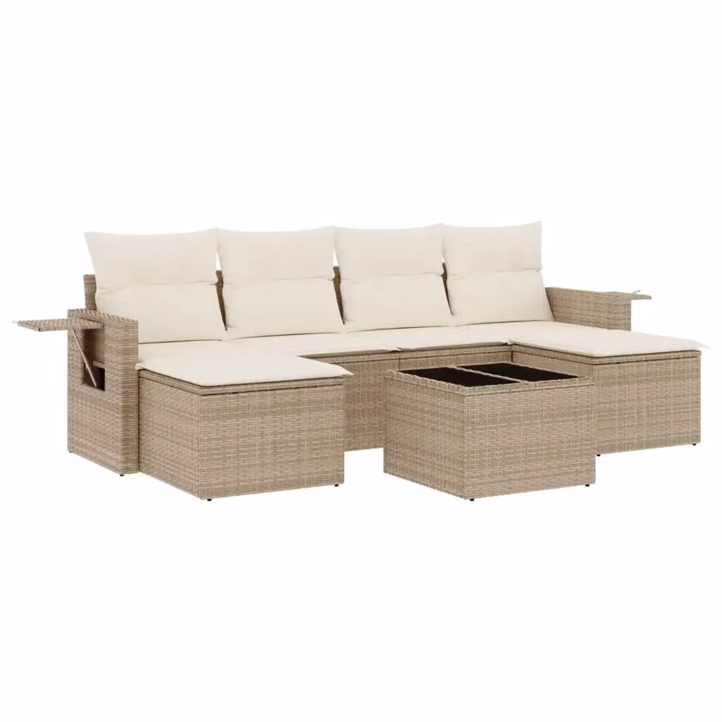 vidaXL Set Divani da Giardino 7 pz a L in Polyrattan con Cuscini Beige e Tavolino – 2