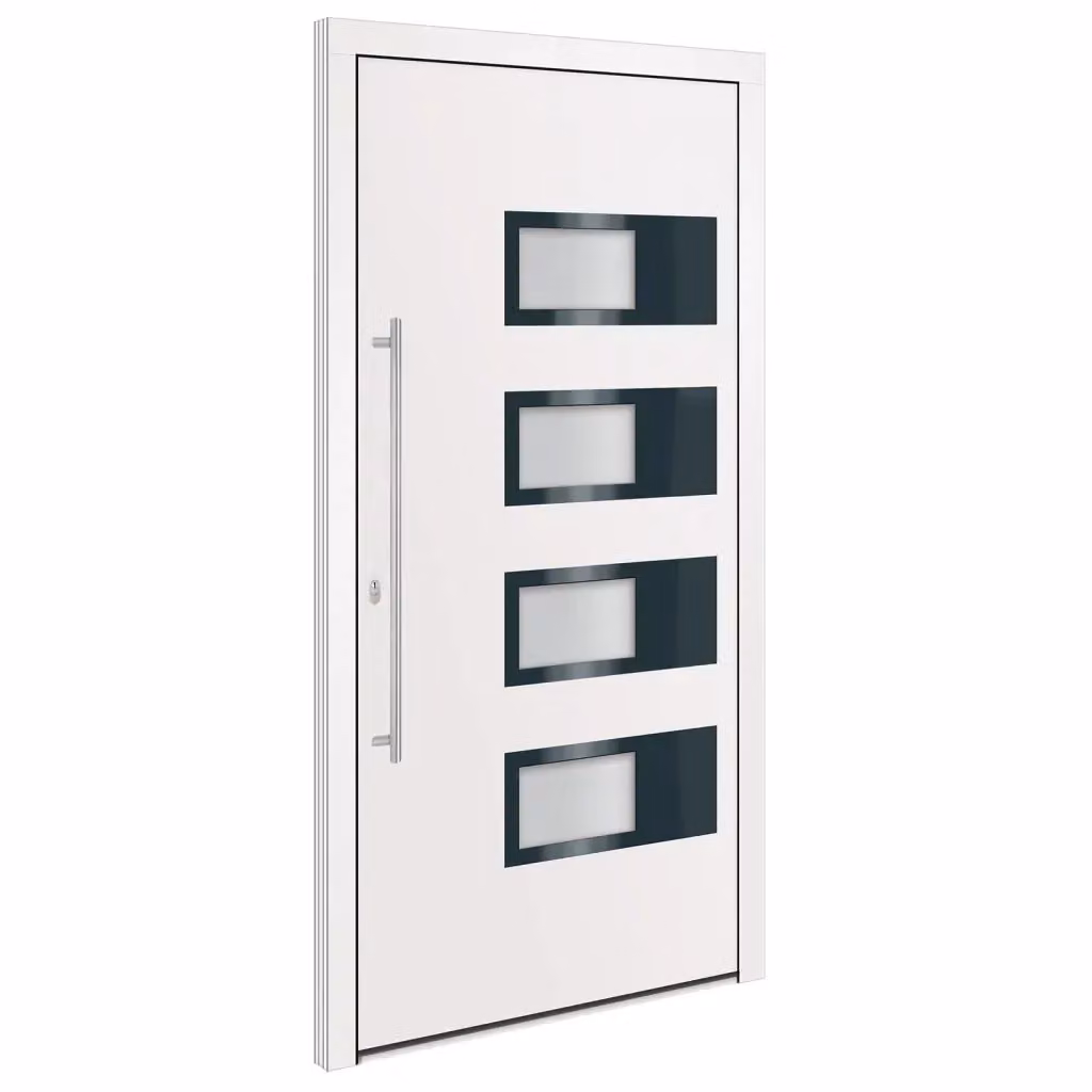 Porta Ingresso Moderna vidaXL in Alluminio e Plastica con Inserti in Vetro, Bianca, L: 100 cm, H: 200 cm – 2