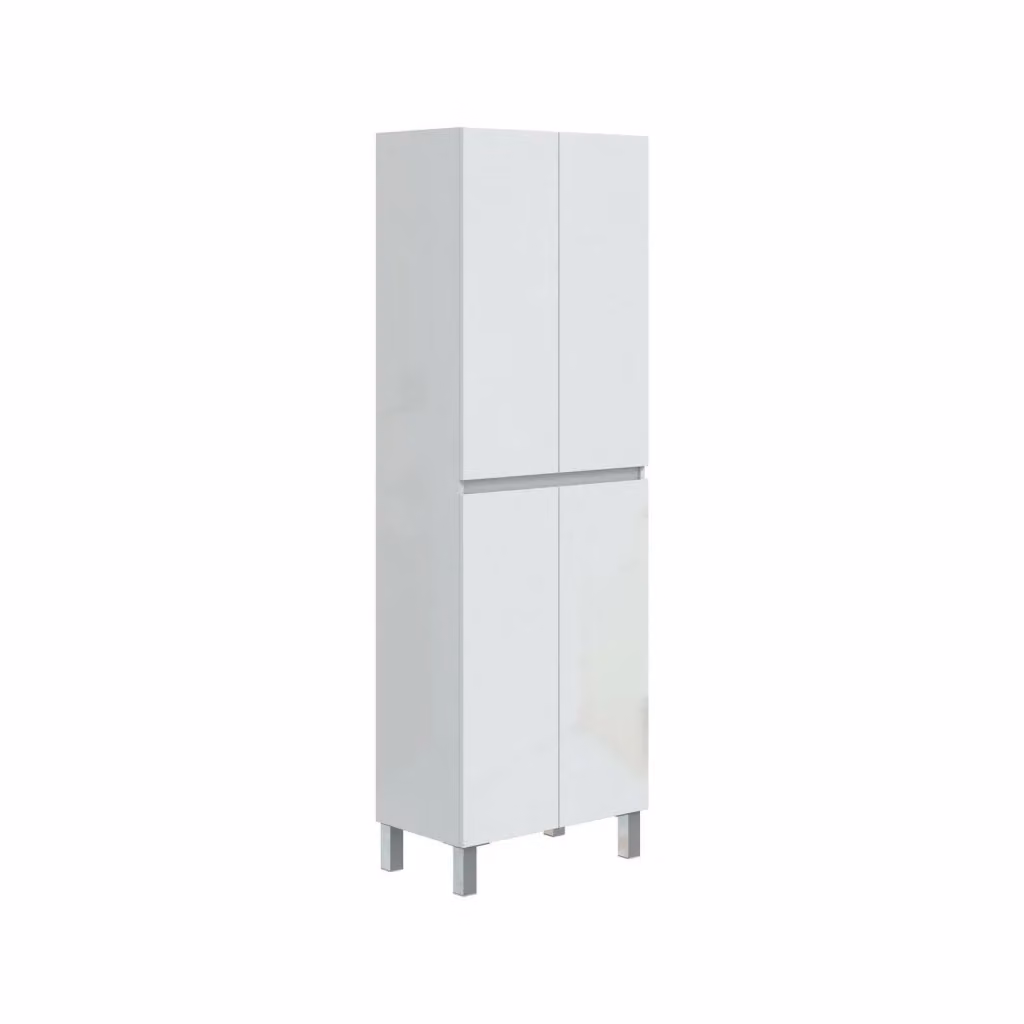 Mobile colonna Fabian DMORA per bagno o cucina, armadio alto multifunzione bianco lucido, L/P/H: 60 x 35 x 182 cm – 2